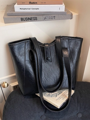 Borsa Tote in Pelle PU Vintage per Donna Grande Capacità Texture Increspata Borsa a Spalla Semplice Urbana per Pendolari