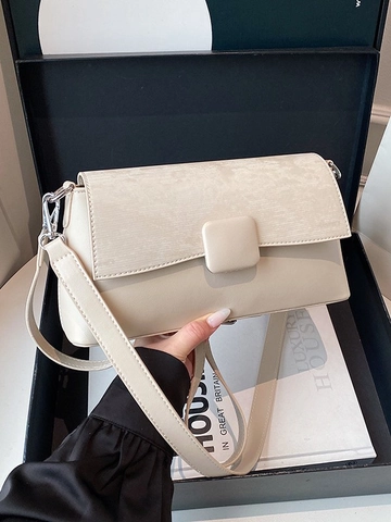Minimalist PU Leather Square Shoulder Bag For Women Retro Flap Crossbody Bag With Stitching Detail Casual Daily Commuting Bag