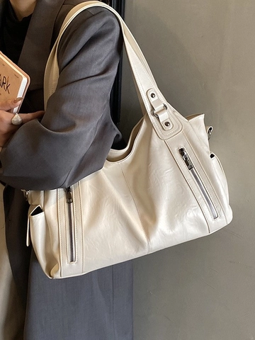 Damen Große Kapazität PU Leder Tote Bag Vintage Weiche Umhängetasche Mit Mehreren Taschen Mode Alltag Handtasche