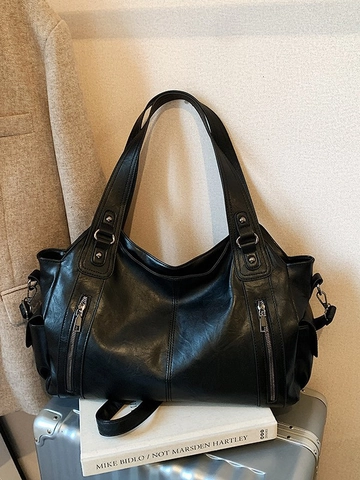 Damen Große Kapazität PU Leder Tote Bag Vintage Weiche Umhängetasche Mit Mehreren Taschen Mode Alltag Handtasche