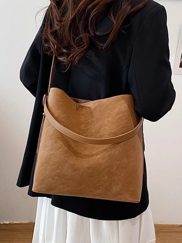 Sac Seau en Cuir PU Mat pour Femme Grand Fourre-tout Avec Pochette Sac à Bandoulière Commuter Style Minimaliste Rétro