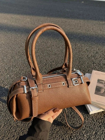 Petit Sac Baguette en Cuir PU Rétro pour Femmes Motif Litchi Boston Sac à Bandoulière Chic Sac à Main Commuter Avec Bandoulière Réglable