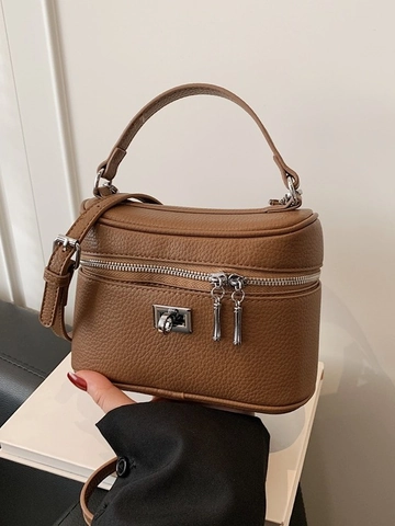 Dames PU Leer Lychee Patroon Box Handtas Top Handvat Crossbody Tas Zilveren Hardware Dubbele Rits Slot Tas