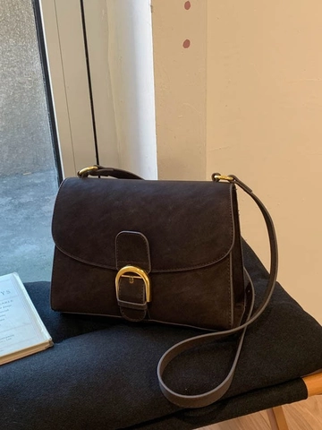 Women Retro PU Suede Small Square Bag Elegant Crossbody Shoulder Bag With Metal Buckle And Bear Charm Fashion Handbag