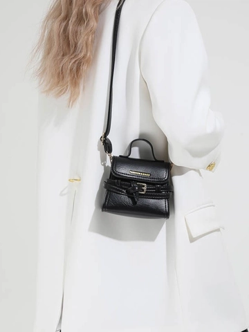 Women Fashion PU Leather Mini Square Crossbody Bag Vintage Top Handle Handbag Small Shoulder Bag With Belt Buckle Decor Chic Purse
