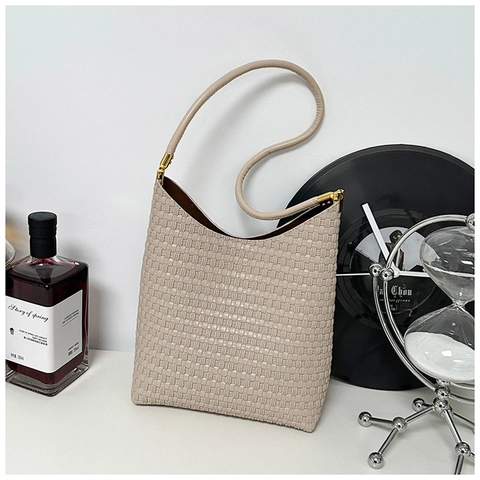 Gewebte Textur PU Leder Umhängetasche Für Damen Große Kapazität Tote Handtasche Lazy Style Tägliche Hobo Tasche Pendler Handtasche