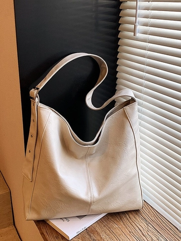 Bolso Tote Retro para Mujer en Cuero PU Gran Capacidad Minimalista Urbano Viaje Diario Bolso de Hombro Hobo con Correa Ancha Color Sólido