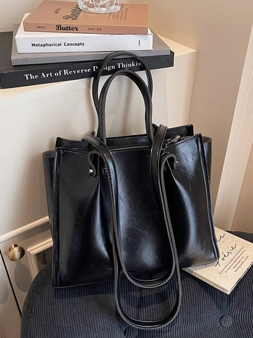 Bolso Tote de Gran Capacidad para Mujer Cuero PU Textura de Cera de Aceite Vintage Bolso de Hombro para Viaje Diario Oficina