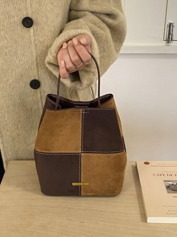 Bolso Bombonera Vintage de Cuero PU con Bloques de Color Costuras de Contraste Bolso de Mano Patchwork Mujer Bandolera Retro Chic