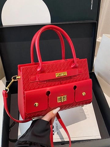 Borsa a Mano in Pelle PU Intrecciata per Donna Elegante Borsa con Manico Superiore e Chiusura in Metallo a Tracolla Versatile