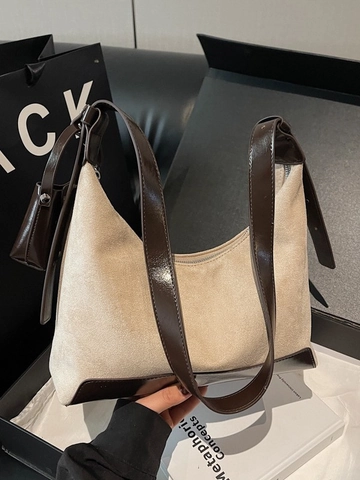 Retro PU Leer Patchwork Hobo Tas Voor Vrouwen Grote Capaciteit Schouder Crossbody Tas Met Afneembare Mini Pouch Woon-werkverkeer Tote Bag