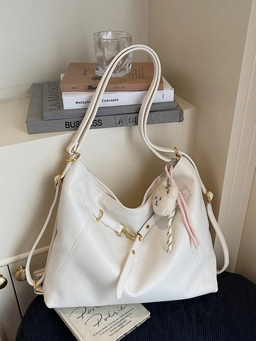 Large Capacity PU Leather Tote Bag For Women Retro Minimalist Stitching Detail Multi-functional Shoulder Commuter Handbag