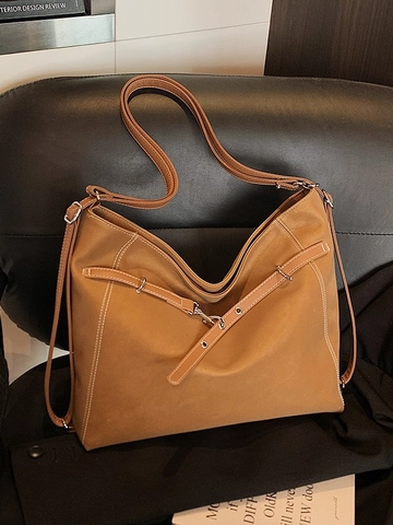 Bolso Tote de Cuero PU Vintage de Gran Capacidad para Mujer Moda Pespuntes en Contraste Bolso de Hombro Mochila de Diario