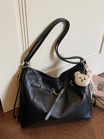 Large Capacity PU Leather Tote Bag For Women Retro Minimalist Stitching Detail Multi-functional Shoulder Commuter Handbag