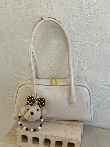 Retro Women Underarm Bag PU Leather Shoulder Bag Fashion Solid Color Boston Handbag With Plush Pendant Daily Accessories