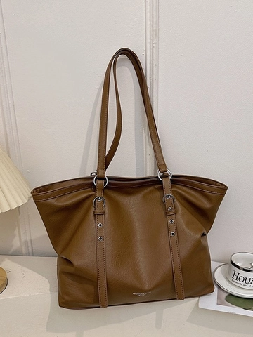 Damen Große Tragetasche Aus PU Leder Minimalistische Lychee Textur Handtasche Retro Büro Pendler Umhängetasche Große Tasche