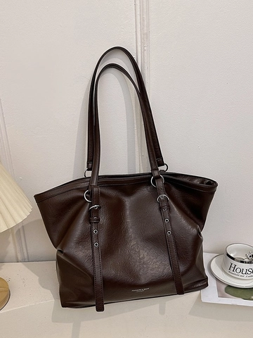Damen Große Tragetasche Aus PU Leder Minimalistische Lychee Textur Handtasche Retro Büro Pendler Umhängetasche Große Tasche
