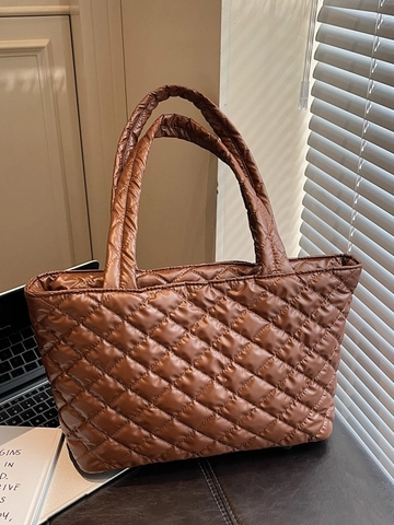 Bolso Tote Acolchado para Mujer Bolso de Hombro Puffer Gran Capacidad Bolso de Mano de Cuero PU para Viaje Diario Casual Color Sólido