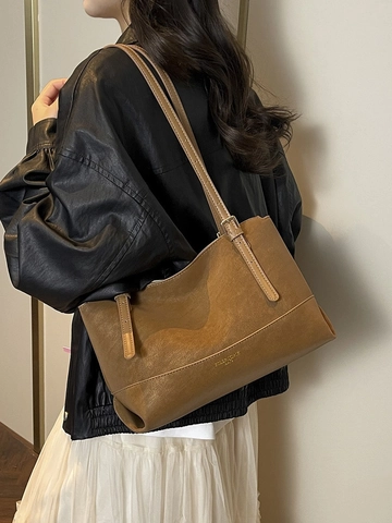 Vintage PU Leer Tote Tas Voor Vrouwen Grote Capaciteit Schoudertas Met Ster Hanger Woon-werkverkeer Mode Rits Handtas
