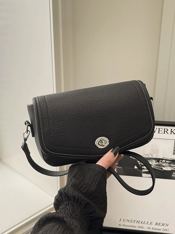 Bolso Bandolera de Cuero PU Granulado para Mujer Minimalista Color Sólido Con Cerradura Metálica Bolso de Mano Casual