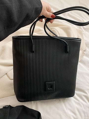 Fashion Pleated PU Leather Tote Bag Large Capacity Solid Color Shoulder Bag For Women Casual Daily Travel Shopping Handbag