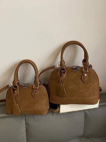 Vintage Minimalistische PU-Lederen Schelp Handtas Voor Dames Getextureerde Matte Schoudertas Crossbody Tas Met Dubbele Handvatten