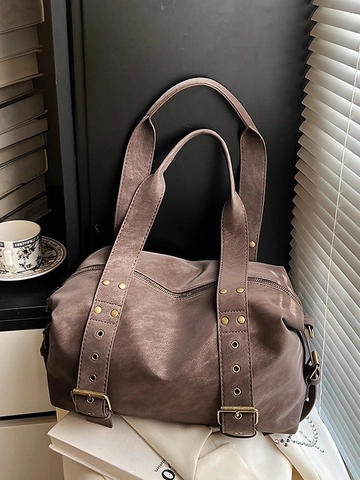Borsa Tote Vintage Grande Capacità con Borchie in Pelle PU Retro Pendolare Borsa Sottobraccio Donna Lavoro Quotidiano Tracolla