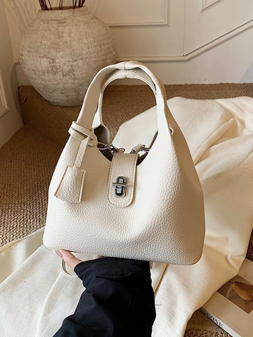 Lässige PU Leder Eimer Handtasche Für Damen Einfarbig Litschimuster Schulter Umhängetasche Mit Metallschloss Büro Dame