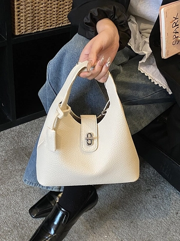 Lässige PU Leder Eimer Handtasche Für Damen Einfarbig Litschimuster Schulter Umhängetasche Mit Metallschloss Büro Dame
