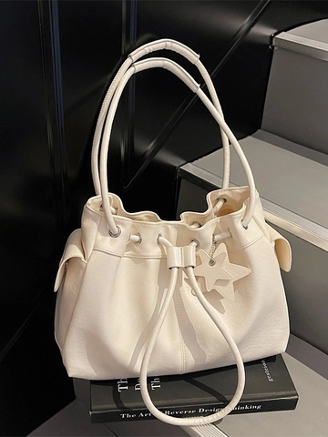 Damen Kordelzug Beuteltasche PU Leder Sternanhänger Schulter Umhängetasche Trendy Urban Chic Pendler Alltag Große Kapazität Tote Bag