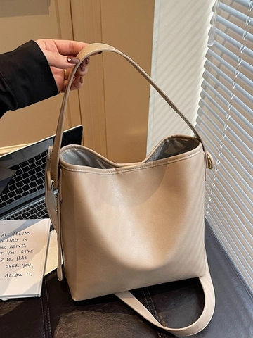 Borsa a Secchiello in Pelle PU Retro per Donna Grande Capacità Borsa a Tracolla Cuciture a Contrasto Minimalista Pendolarismo