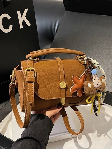 Minimalist PU Leather Crossbody Bag For Women Retro Pleated Saddle Handbag With Metal Buckle Detachable Strap Shoulder Bag