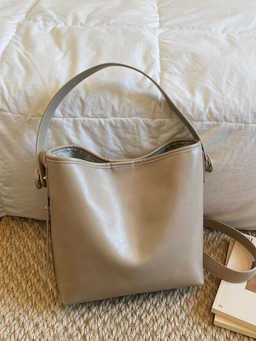 Borsa a Secchiello in Pelle PU Retro per Donna Grande Capacità Borsa a Tracolla Cuciture a Contrasto Minimalista Pendolarismo