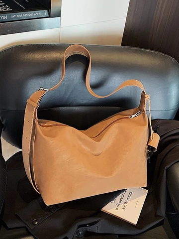 Borsa Tote da Donna in Pelle PU di Grande Capacità Aspetto Scamosciato Cuciture a Contrasto Borsa a Spalla Hobo Messenger Versatile