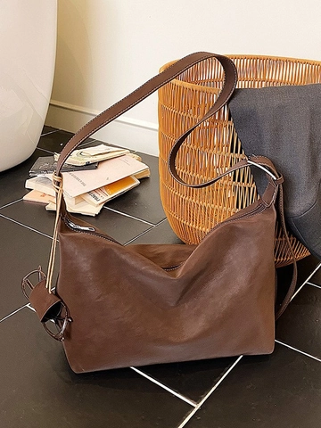 Borsa Tote da Donna in Pelle PU di Grande Capacità Aspetto Scamosciato Cuciture a Contrasto Borsa a Spalla Hobo Messenger Versatile