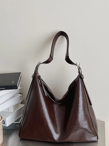 Borsa a Spalla da Donna Minimalista Grande Capacità in Pelle PU Lucida Rugosa Borsa Hobo Vintage Tote Handbag Quotidiana Casual
