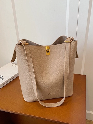 Sac Seau Vintage Minimaliste Urbain Motif Litchi en Cuir PU pour Femmes Grande Capacité Bandoulière Épaule Trajet Sac à Main