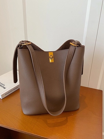 Sac Seau Vintage Minimaliste Urbain Motif Litchi en Cuir PU pour Femmes Grande Capacité Bandoulière Épaule Trajet Sac à Main