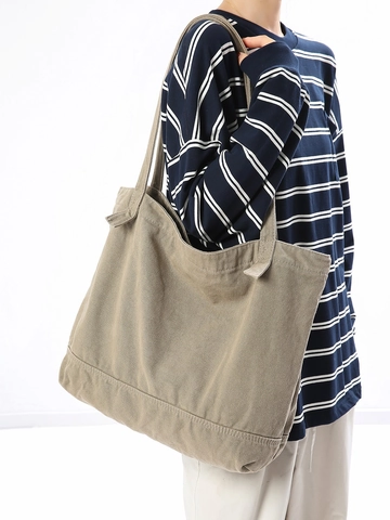 Borsa Tote in Tela Donna Grande Capacità Casual Street Fashion Pendolarismo Borsa a Tracolla Con Cerniera Cucita Minimalista