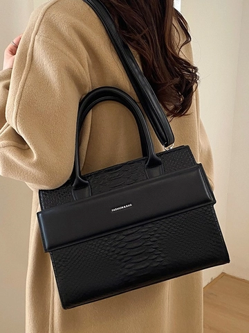 Damen Krokodilmuster PU Leder Tragetasche Mode Handtasche Verstellbarer Schultergurt Retro Büro Pendeltasche