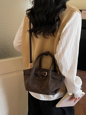 Borsa a Mano Trapuntata in Pelle PU Vintage da Donna Borsa a Tracolla di Grande Capacità Elegante Borsa per Lavoro Quotidiano