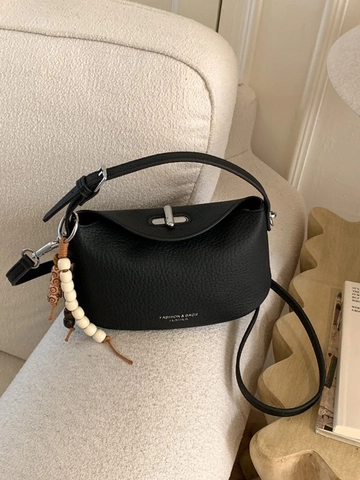 Sac à Épaule Femme en Cuir PU Texture Litchi Style Lindy Sac à Main Crossbody Minimaliste Avec Charme en Perles de Bois