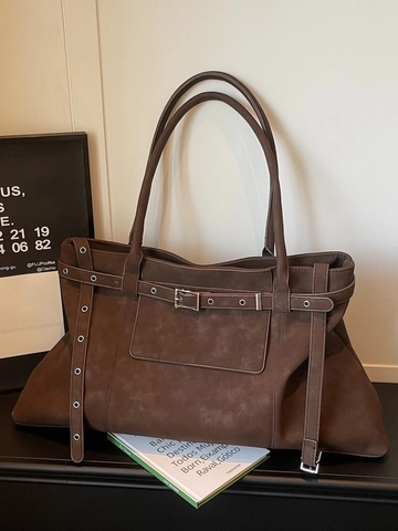 Borsa Tote Vintage di Grande Capacità da Donna Borsa a Tracolla in Pelle PU Opaca Con Fibbia in Cintura Minimalista