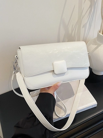 Women Patchwork PU Leather Small Square Crossbody Bag Textured Cover Minimalist Casual Shoulder Bag Commuter Purse