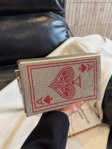Fashion Rhinestone Playing Card Ace Of Spades Evening Clutch Bag Luxury Chain Shoulder Crossbody Box Bag For Women Party