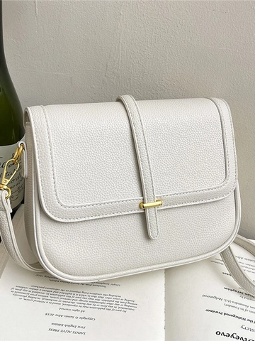 Women's Minimalist Solid Color Small Square Bag Litchi Pattern PU Leather Shoulder Crossbody Bag Fashion Commuting Handbag