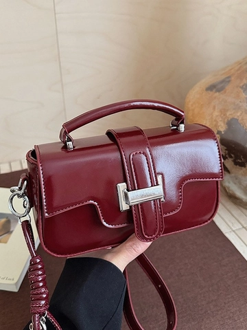 Women PU Leather Square Crossbody Bag Fashion H-Buckle Handbag Small Solid Color Shoulder Bag For Commute Daily Fashionable Satchel