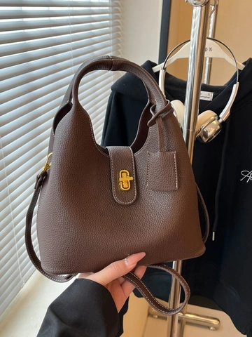 Damen PU Eimer Tasche Mit Lychee Muster Und Goldenem Drehverschluss Vielseitige Schultertasche Handtasche Für Den Alltag