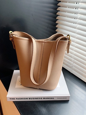 Bolso de Cubo para Mujer de Cuero PU con Grano de Lichi Bolso de Hombro Minimalista con Correa Ajustable Bolso Urbano Simple
