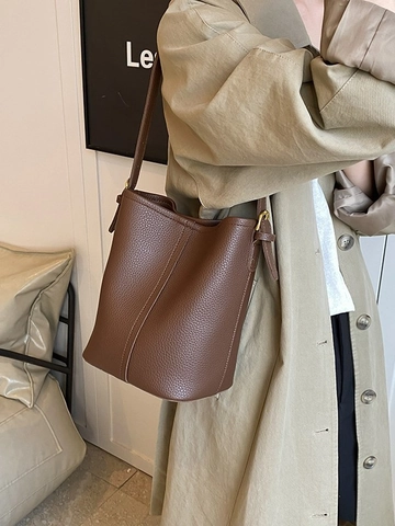 Bolso de Cubo para Mujer de Cuero PU con Grano de Lichi Bolso de Hombro Minimalista con Correa Ajustable Bolso Urbano Simple